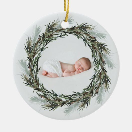 クリスマス誕生発表水の色の写真 セラミックオーナメント (正面)