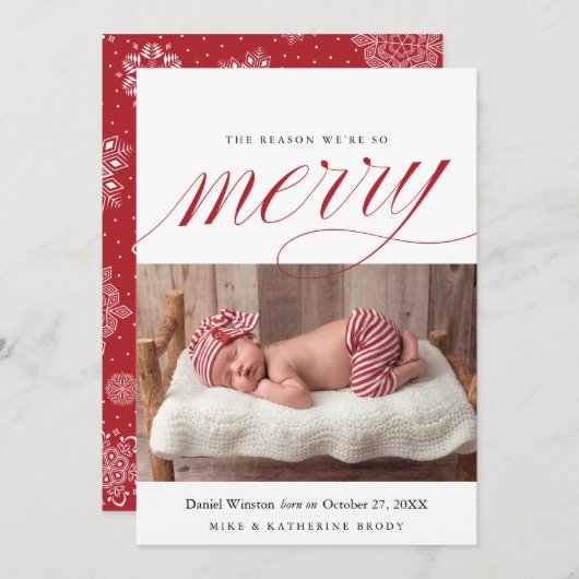 クリスマス誕生発表、生まれたばかりのホリデーカード シーズンカード (正面/裏面)