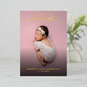 クリスマス誕生統計ベビー写真金ゴールド 箔シーズンカード (立ち正面)