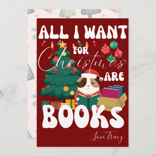 クリスマス読の木の下のモルモットの本 シーズンカード (正面/裏面)