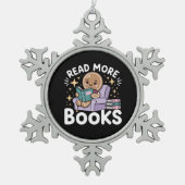 クリスマス読先生もっと本おもしろい スノーフレークピューターオーナメント (正面)