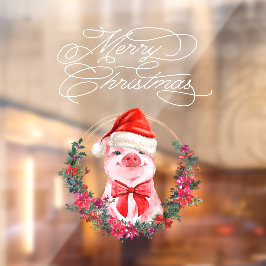 クリスマス豚かわいいおもしろいホワイトレッドメリークリスマス ウィンドウサイン