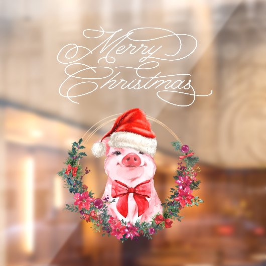 クリスマス豚かわいいおもしろいホワイトレッドメリークリスマス ウィンドウサイン (シート2)