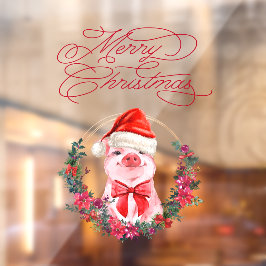 クリスマス豚かわいいおもしろいホワイトレッドメリークリスマス ウィンドウサイン