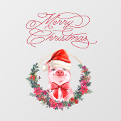 クリスマス豚かわいいおもしろいホワイトレッドメリークリスマス ウィンドウサイン (シート)