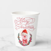 クリスマス豚かわいいおもしろいホワイトレッドメリークリスマス 紙コップ (正面)