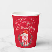 クリスマス豚かわいい赤おもしろいメリークリスマス 紙コップ (正面)
