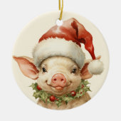 クリスマス豚の追加文字の水色 セラミックオーナメント (正面)