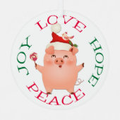 クリスマス豚の願い喜び平和 メタルオーナメント (正面)