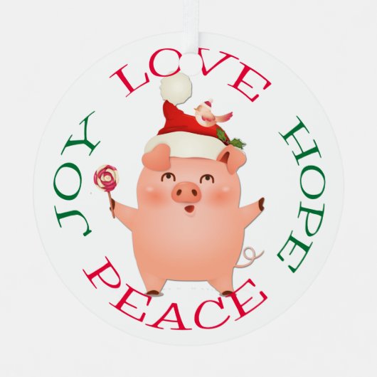 クリスマス豚の願い喜び平和 メタルオーナメント (正面)