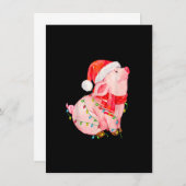 クリスマス豚は男の子のためのサンタハットギフトを点灯 招待状 (正面/裏面)