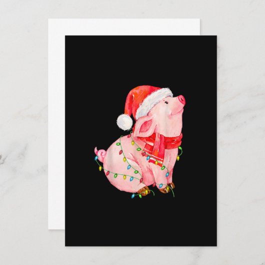 クリスマス豚は男の子のためのサンタハットギフトを点灯 招待状 (正面/裏面)