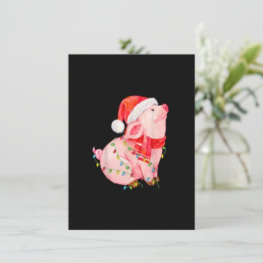 クリスマス豚は男の子のためのサンタハットギフトを点灯 招待状 (スタンド正面)