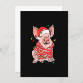 クリスマス豚は男の子のためのサンタハットギフトを点灯 招待状 (正面/裏面)