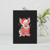 クリスマス豚は男の子のためのサンタハットギフトを点灯 招待状 (スタンド正面)