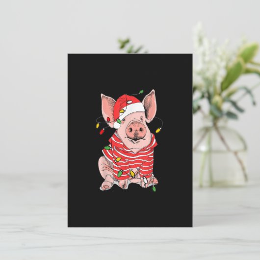クリスマス豚は男の子のためのサンタハットギフトを点灯 招待状 (スタンド正面)