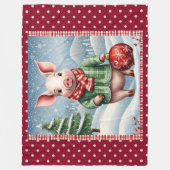 クリスマス豚 フリースブランケット (正面)