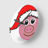 クリスマス豚 ラウンド壁時計 (傾斜)