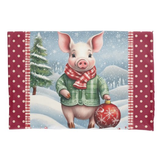 クリスマス豚 枕カバー (正面)