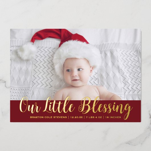 クリスマス賛美のベビー休日の誕生発表 箔招待状 (正面)