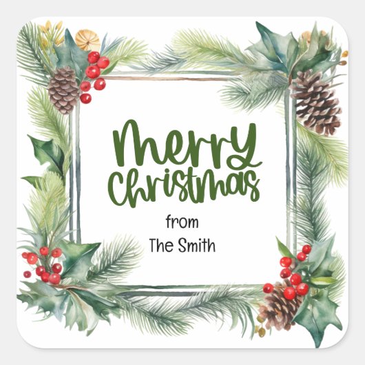 クリスマス賛美のリースの暖かい願いは平和を愛する スクエアシール (正面)