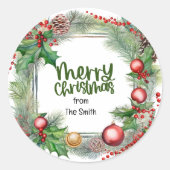 クリスマス賛美のリースの暖かい願いは平和を愛する ラウンドシール (正面)