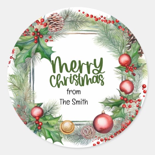 クリスマス賛美のリースの暖かい願いは平和を愛する ラウンドシール (正面)