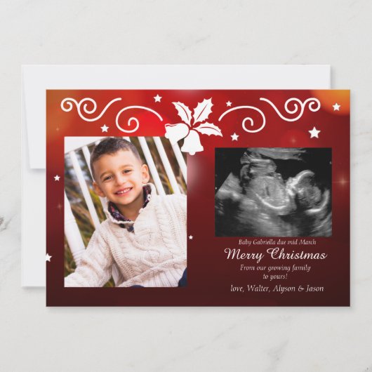 クリスマス賛美の写真妊娠のお知らせ シーズンカード (正面)