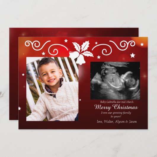 クリスマス賛美の写真妊娠のお知らせ シーズンカード (正面/裏面)