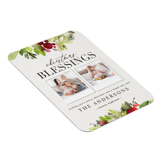 クリスマス賛美の写真数々のの格子模様と葉 マグネット (右側)