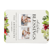 クリスマス賛美の写真数々のの格子模様と葉 マグネット (横)