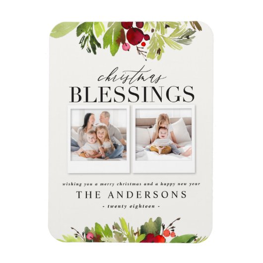 クリスマス賛美の写真数々のの格子模様と葉 マグネット (縦)