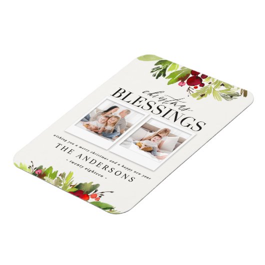 クリスマス賛美の写真数々のの格子模様と葉 マグネット (左側)