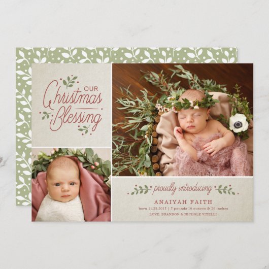 クリスマス賛美の写真誕生のお知らせ |タン シーズンカード (正面/裏面)