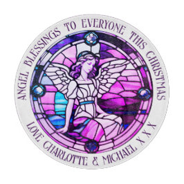 クリスマス賛美の天使の紫のステンドグラス カッティングボード