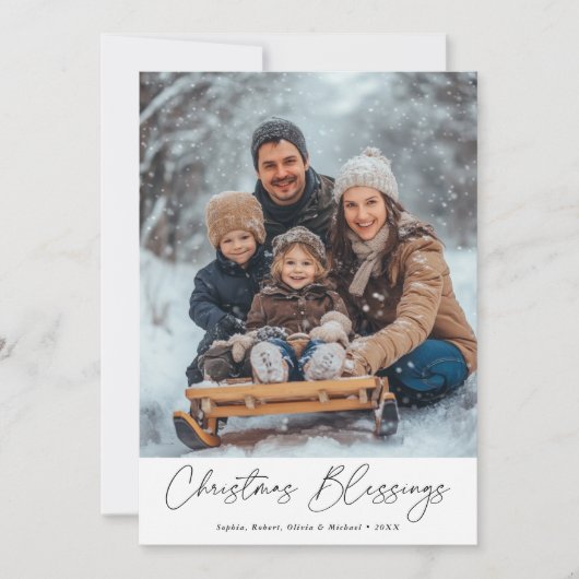 クリスマス賛美の宗教家族の写真を書く シーズンカード (正面)