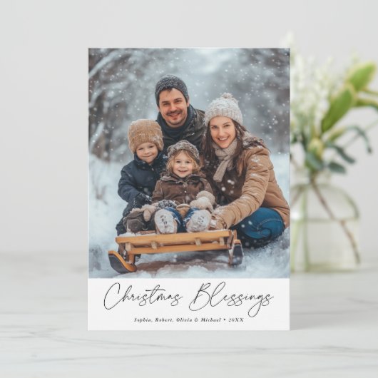 クリスマス賛美の宗教家族の写真を書く シーズンカード (スタンド正面)