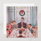 クリスマス賛美の家族ディナーのヴィンテージ シーズンカード (正面/裏面)