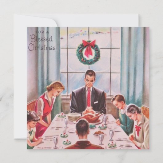 クリスマス賛美の家族ディナーのヴィンテージ シーズンカード (正面)