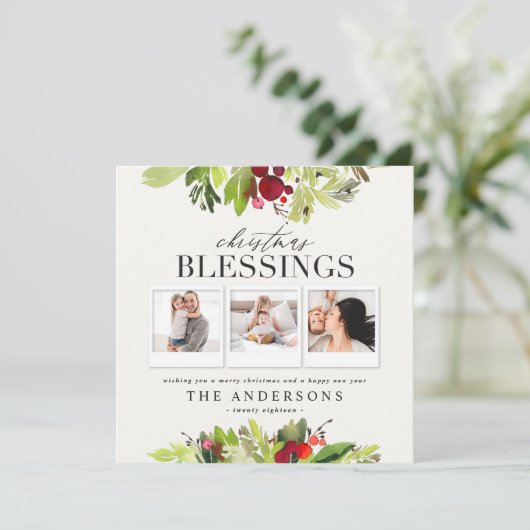 クリスマス賛美の数々の写真のプレイドと葉 シーズンカード (スタンド正面)