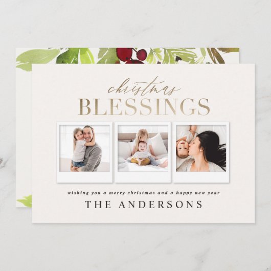 クリスマス賛美の金ゴールド写真の水の色の葉 シーズンカード (正面/裏面)