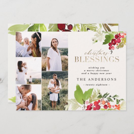 クリスマス賛美の金ゴールド写真の水の色の葉 シーズンカード (正面/裏面)