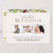 クリスマス賛美の金ゴールド写真の水の色の葉 シーズンカード (正面/裏面)