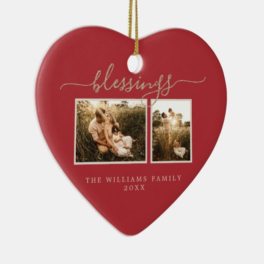 クリスマス賛美の2フォトレッドファミリー セラミックオーナメント (右)