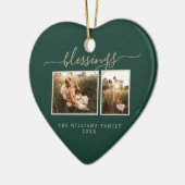 クリスマス賛美の2写真濃い緑の家族 セラミックオーナメント (左)