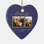 クリスマス賛美の2写真濃い青の家族 セラミックオーナメント (右)