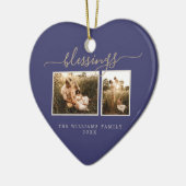 クリスマス賛美の2写真濃い青の家族 セラミックオーナメント (左)