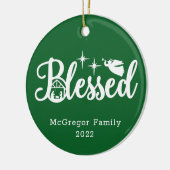 クリスマス賛美出生グリーン&ホワイト セラミックオーナメント (左)