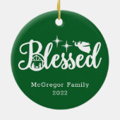 クリスマス賛美出生グリーン&ホワイト セラミックオーナメント (裏面)