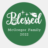 クリスマス賛美出生グリーン&ホワイト ラウンドシール (正面)